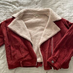 Cropped corduroy faux fur lined jacket